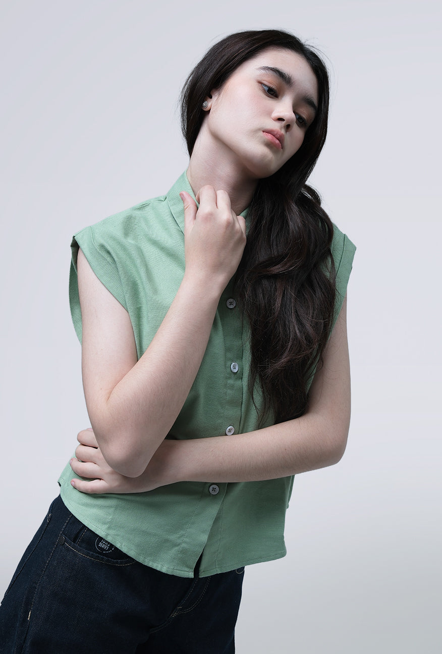Kemeja Lengan Pendek Oryna Green Exclusive Online