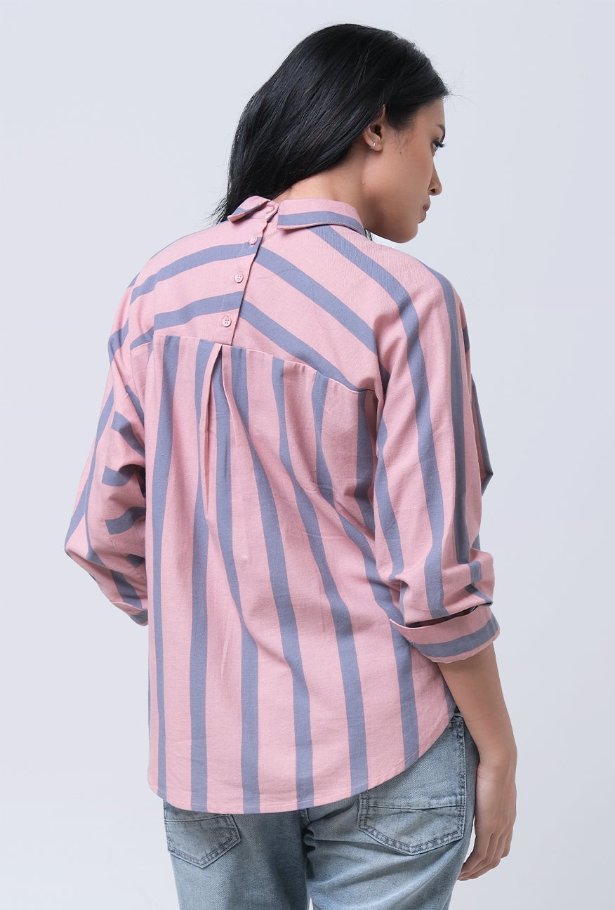 Kemeja Lengan Panjang Chiaran Pink Grey