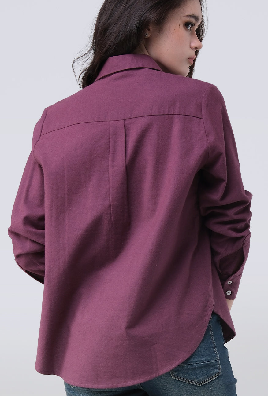 Kemeja Lengan Panjang Mellie Burgundy