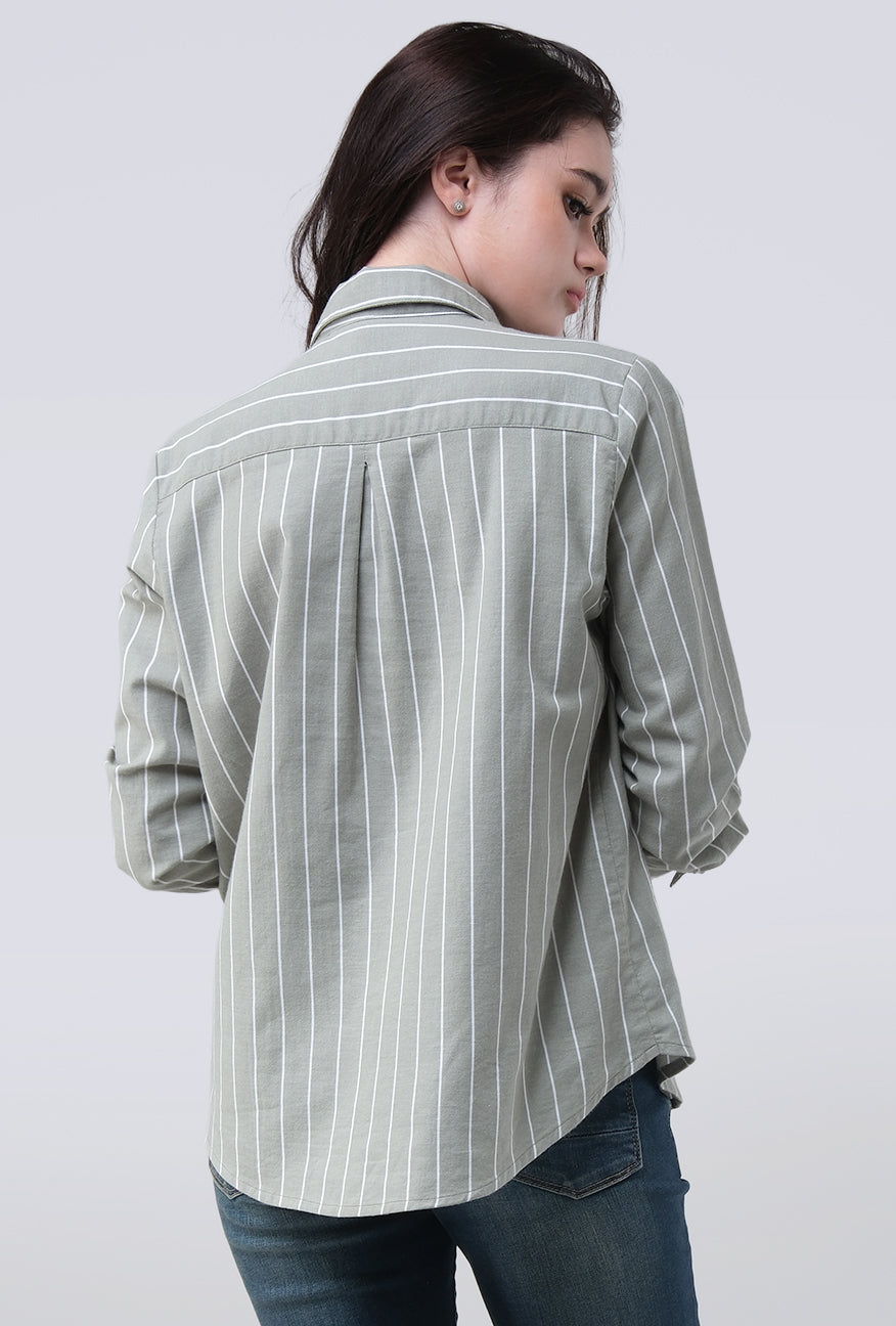 Kemeja Lengan Panjang Valja Green Offwhite