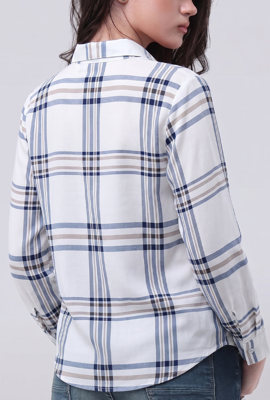 Kemeja Lengan Panjang Mara White Blue
