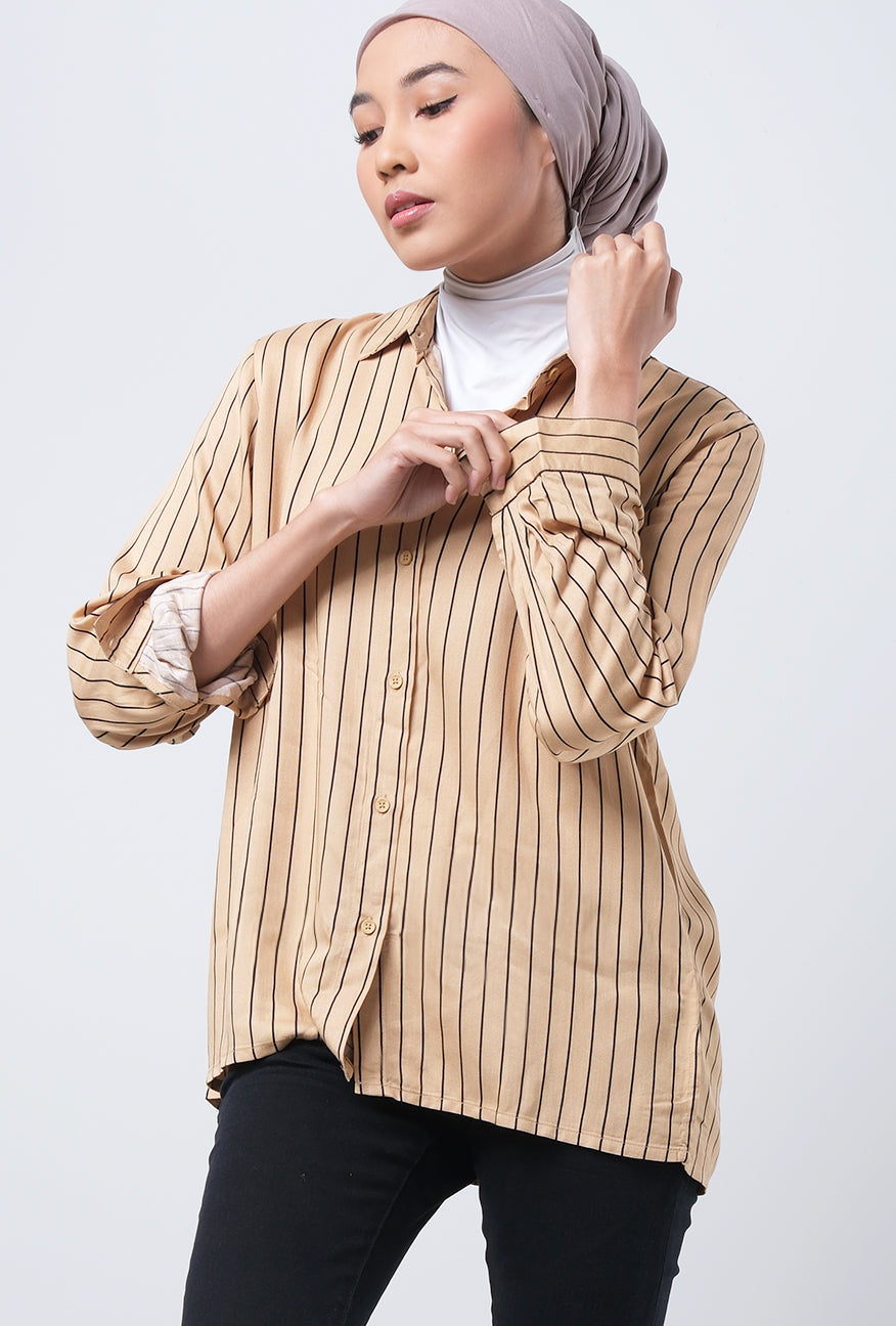 Kemeja Lengan Panjang Carissa Khaki Black