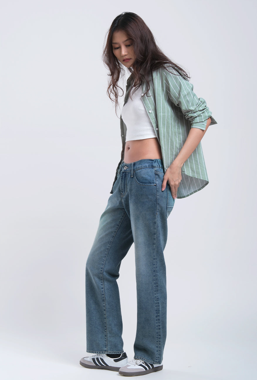 Kemeja Lengan Panjang Valja Green Offwhite