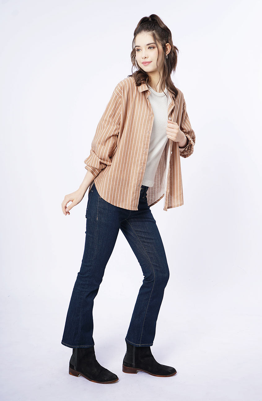 Kemeja Lengan Panjang Arcilla Brown White