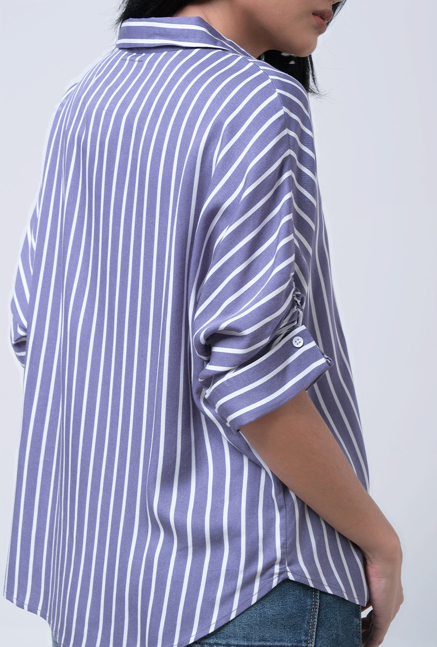 Kemeja Lengan Pendek Ellen Navy White