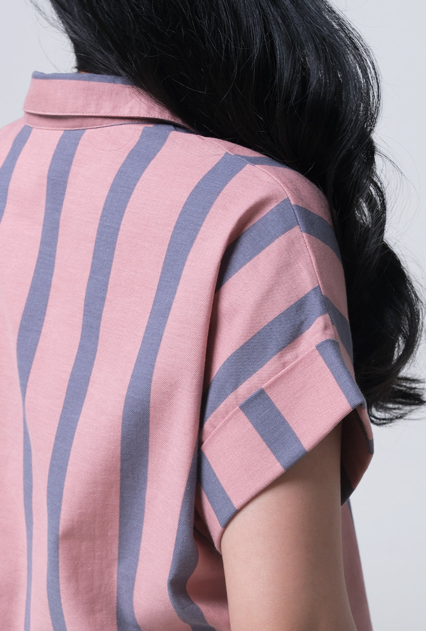 Kemeja Lengan Pendek Teana Pink Grey