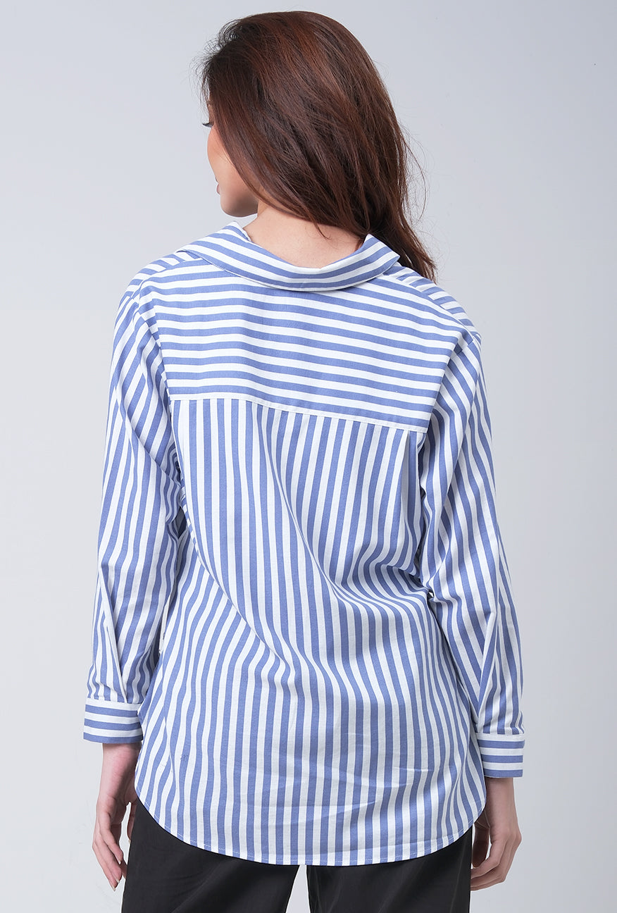 Kemeja Lengan Panjang Glenna White Purple Blue