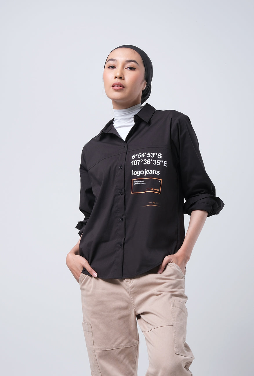 Kemeja Lengan Panjang Elaina Black