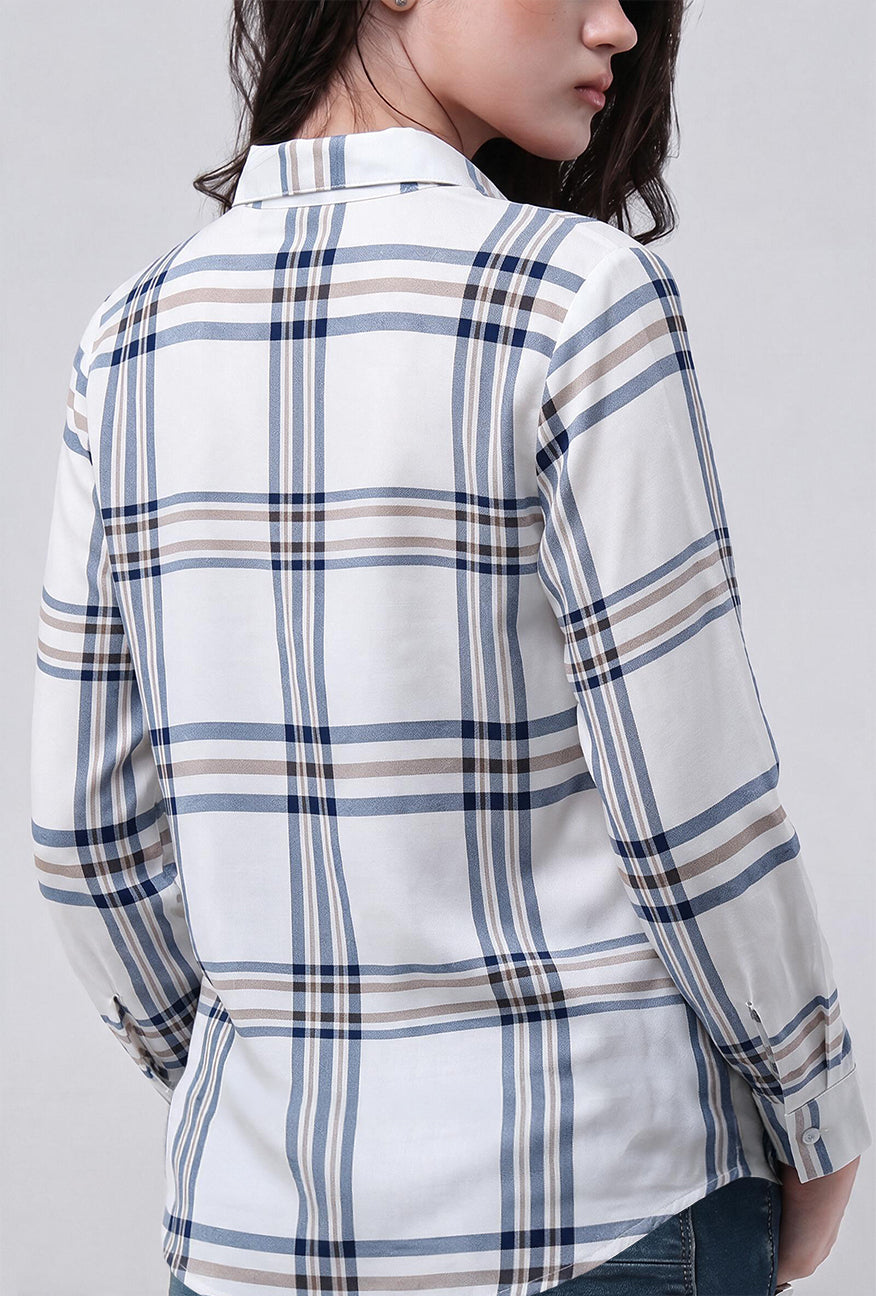 Kemeja Lengan Panjang Mara White Blue
