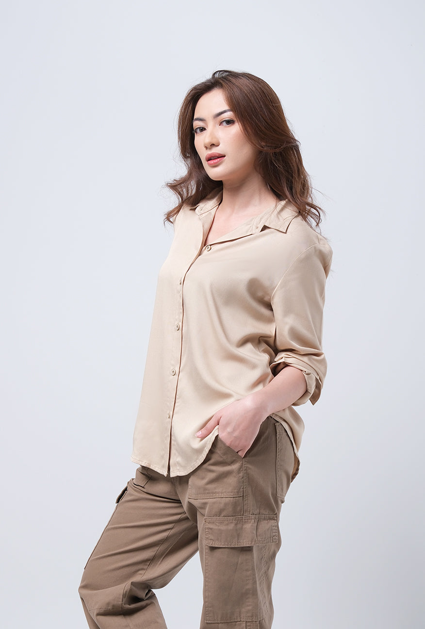 Kemeja Lengan Panjang Claudia Khaki
