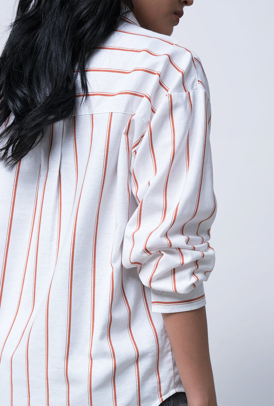 Kemeja Lengan Panjang Chelmira Offwhite Brown