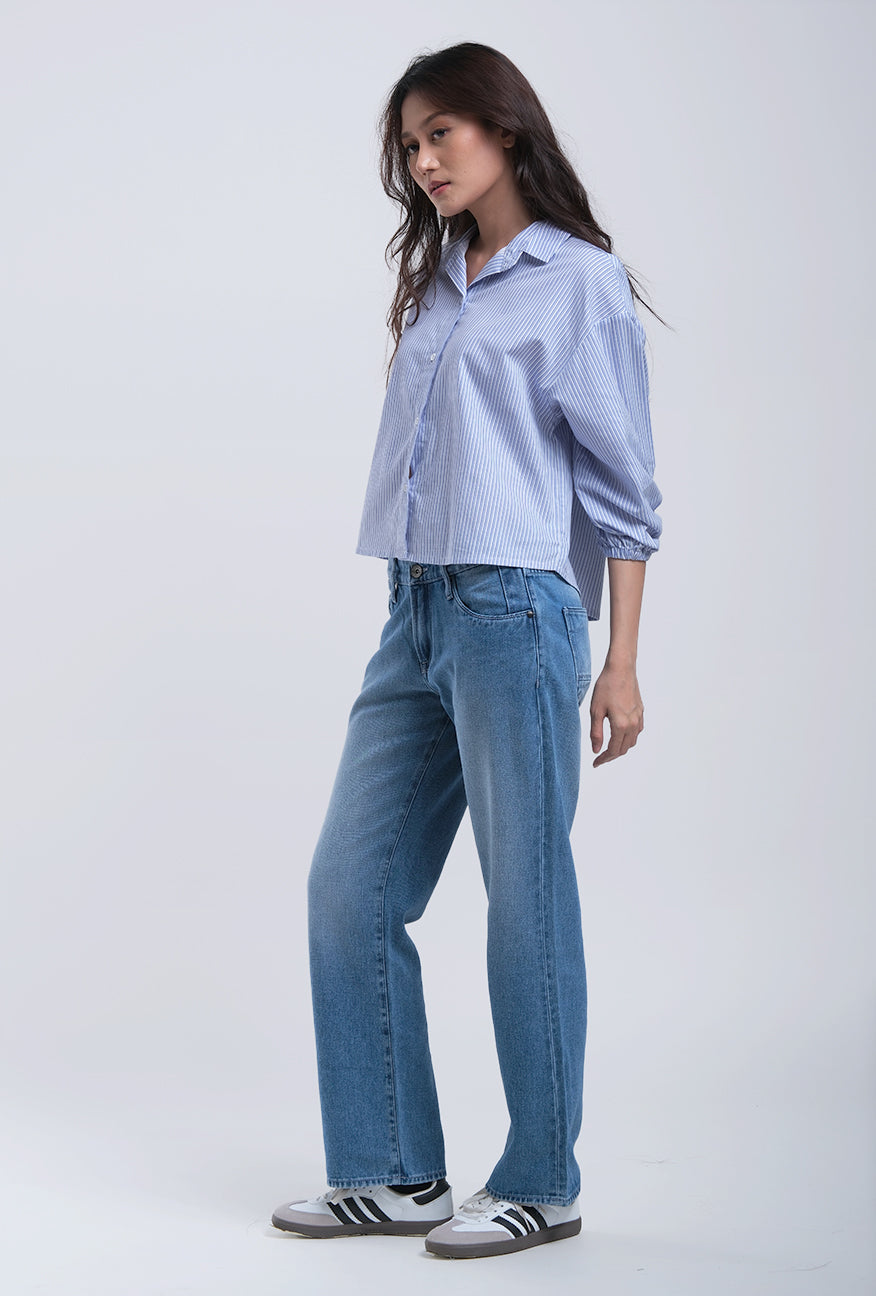 Kemeja Lengan Panjang Shanu Blue White Shirt
