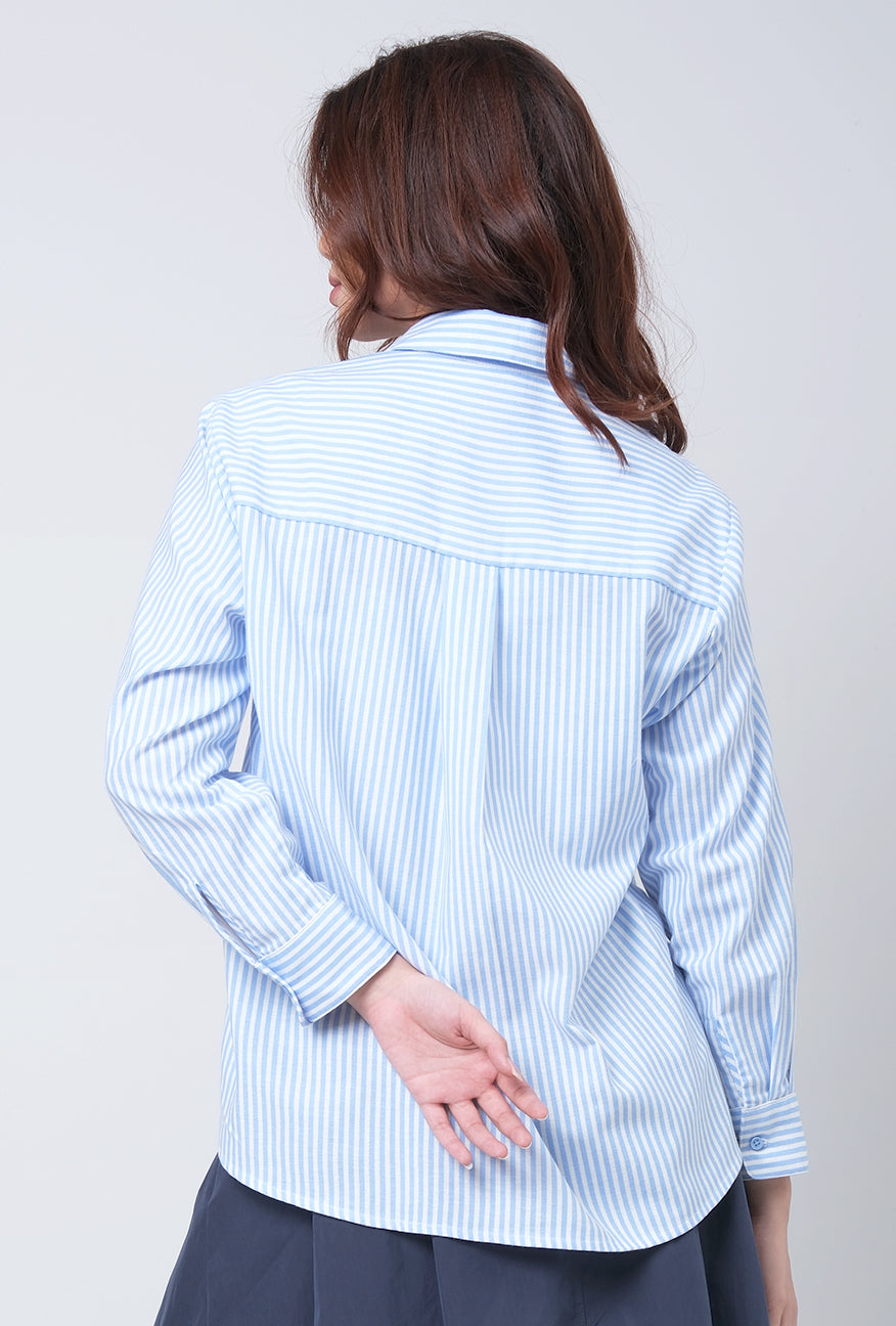 Kemeja Lengan Panjang Gritha Offwhite Blue