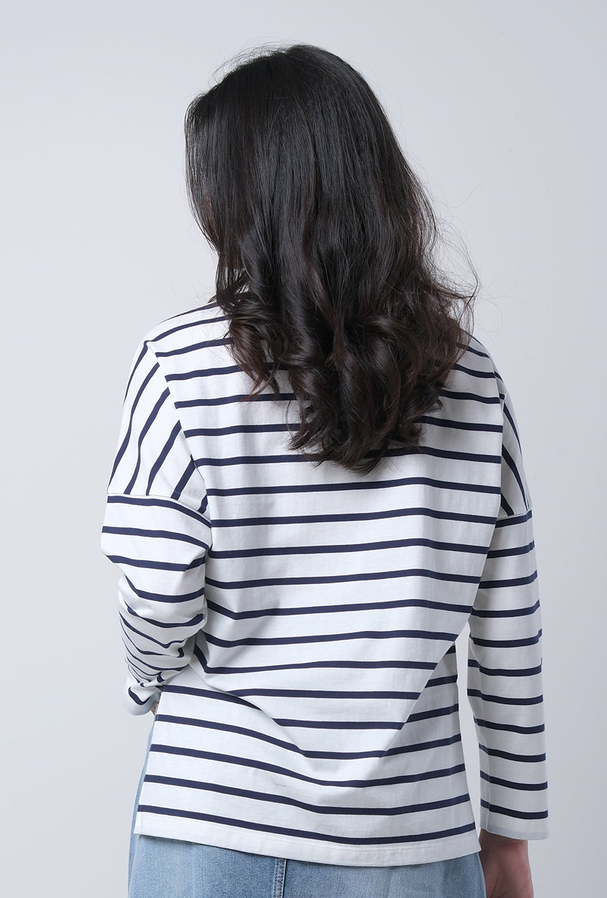 T-Shirt Lengan Panjang Zeela Offwhite Navy Stripe