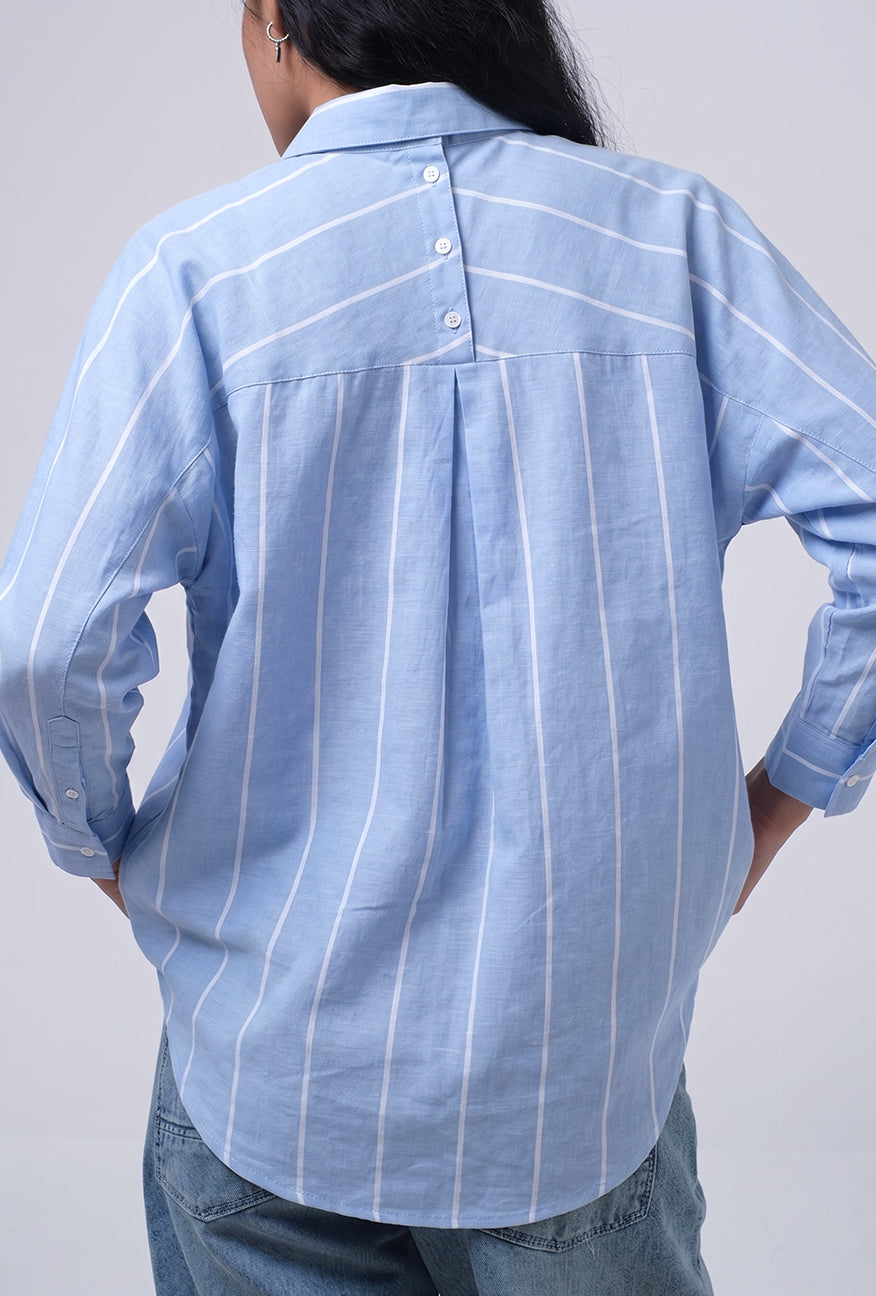 Kemeja Lengan Panjang Lycka Blue White