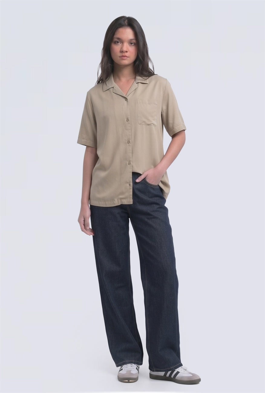 Kemeja Lengan Pendek Kenzy Beige Cream