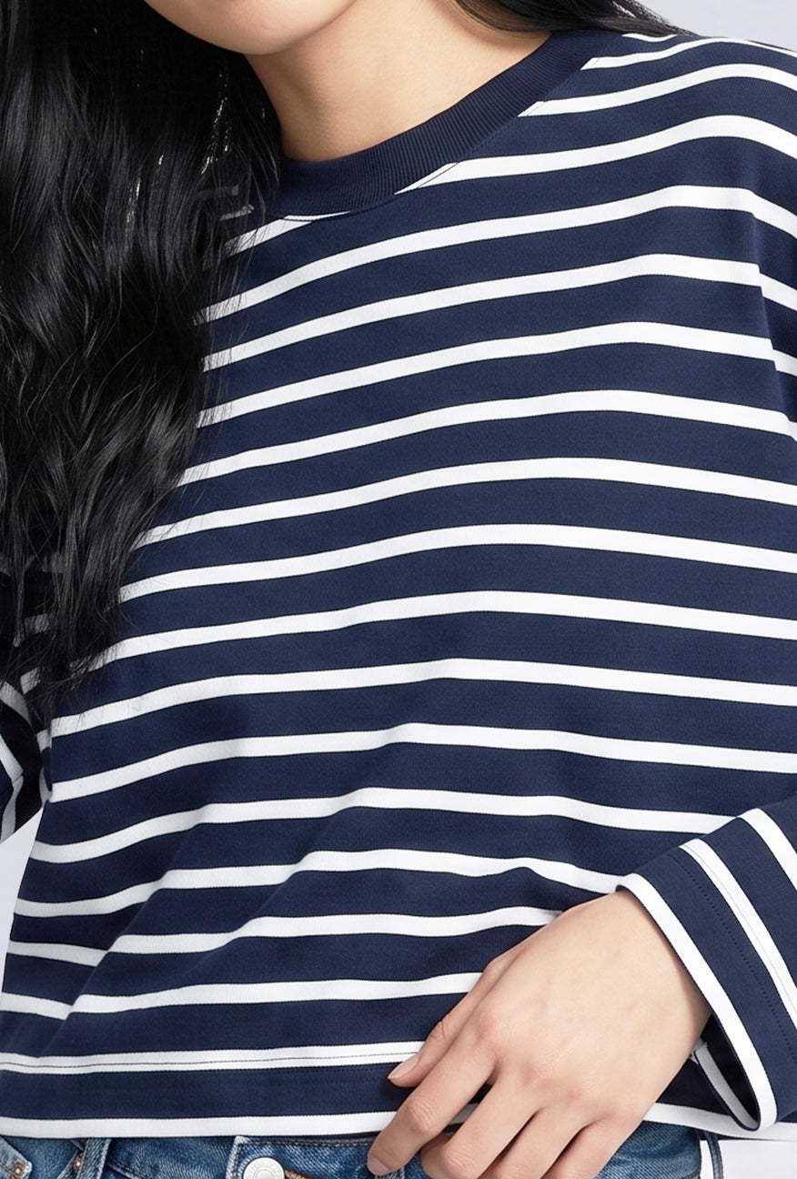 T-Shirt Lengan Panjang Grecila Navy White Stripe