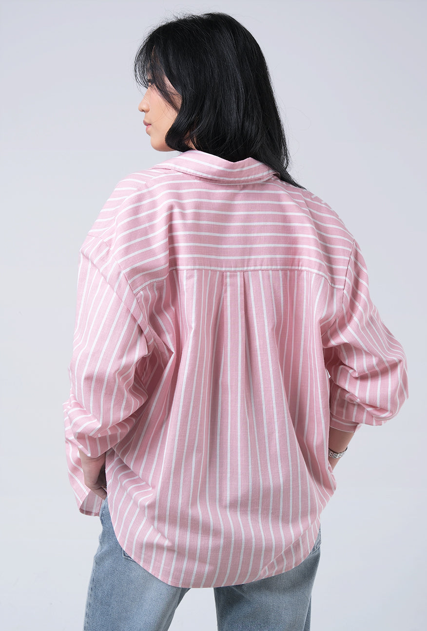 Kemeja Lengan Panjang Syalia Pink White