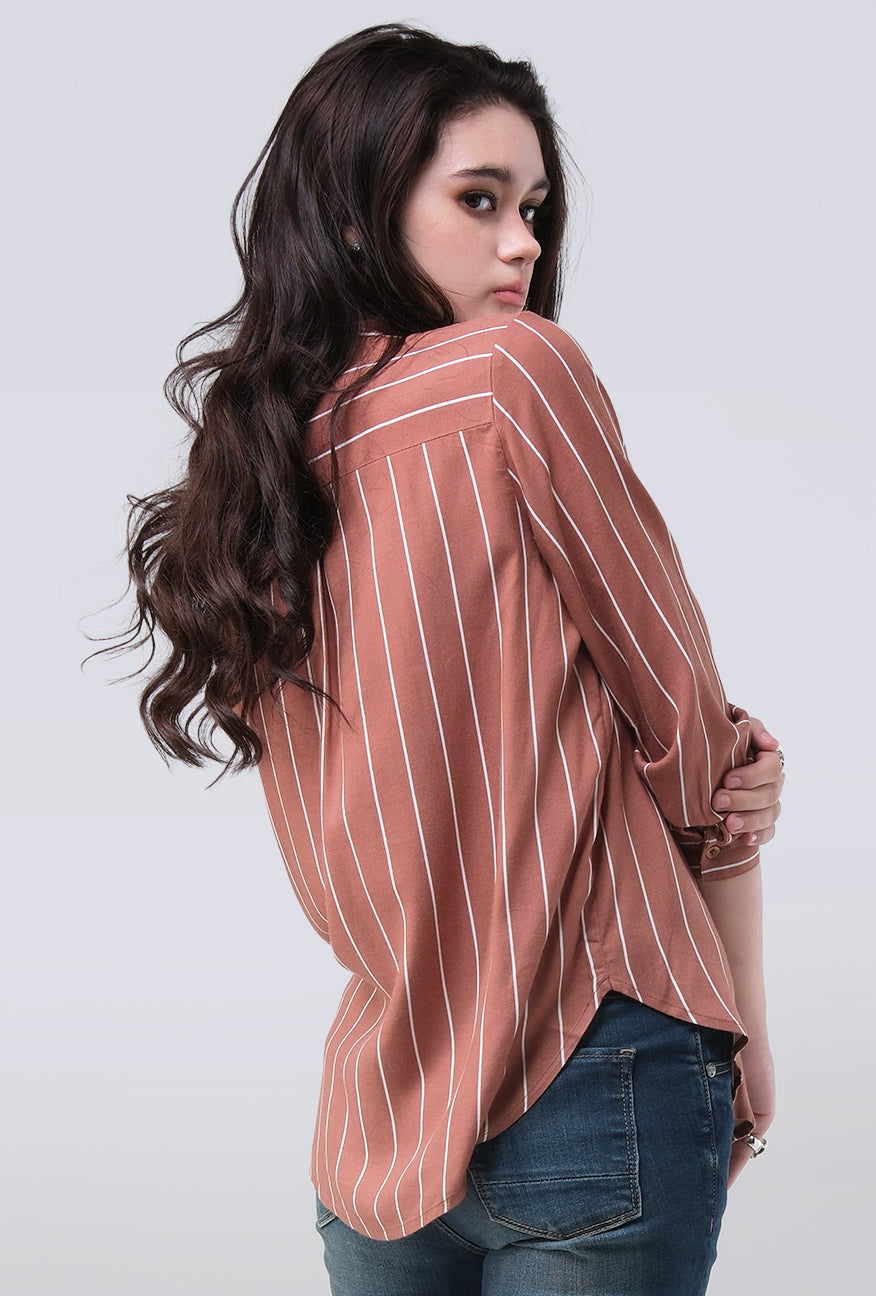Kemeja Lengan Panjang Jayla Brown White