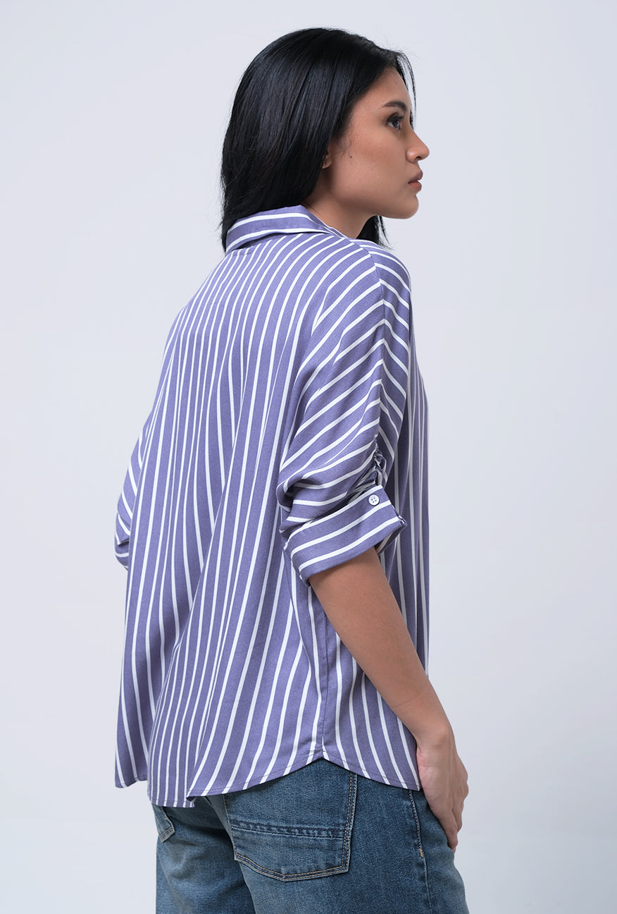 Kemeja Lengan Pendek Ellen Navy White