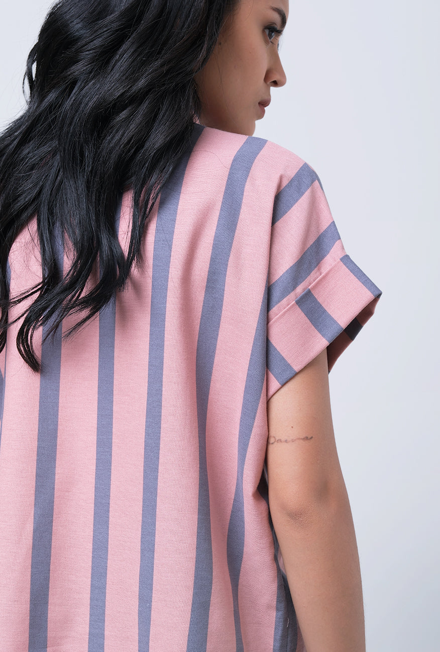Kemeja Lengan Pendek Teana Pink Grey