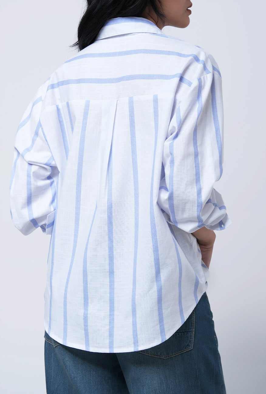 Kemeja Lengan Panjang Juanna White Blue