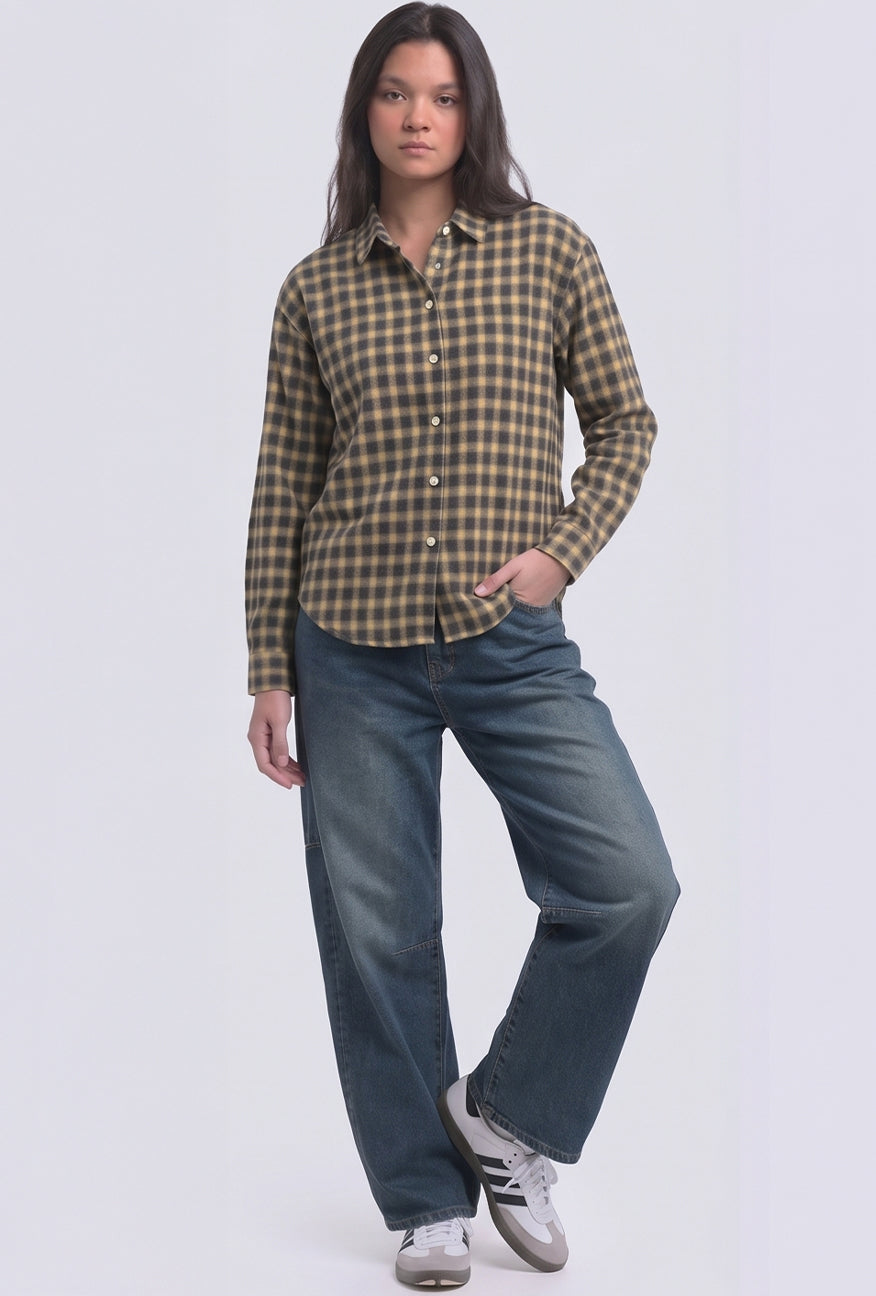 Kemeja Flanel Stacia Navy Yellow