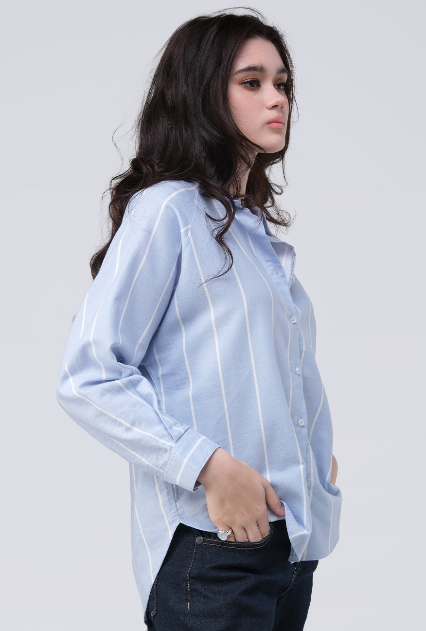 Kemeja Lengan Panjang Lycka Blue White