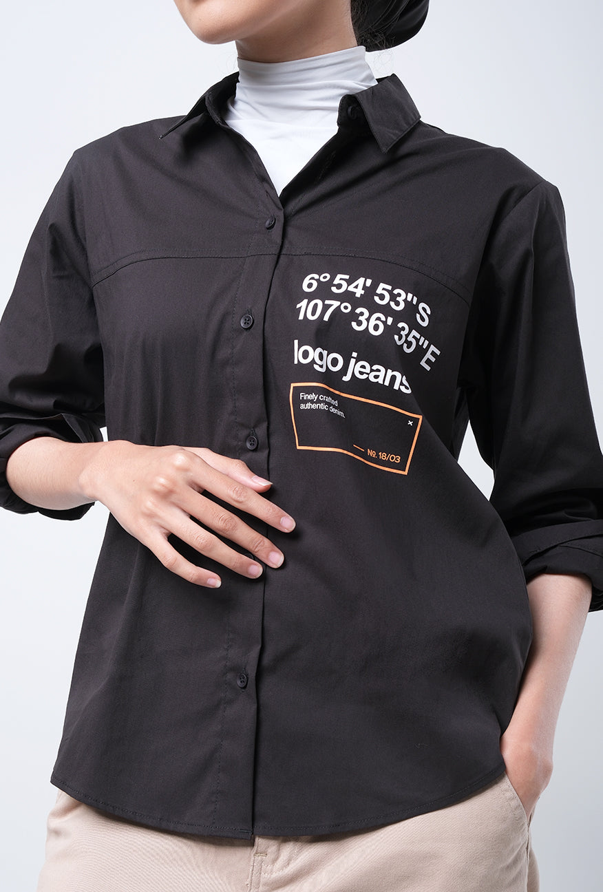 Kemeja Lengan Panjang Elaina Black