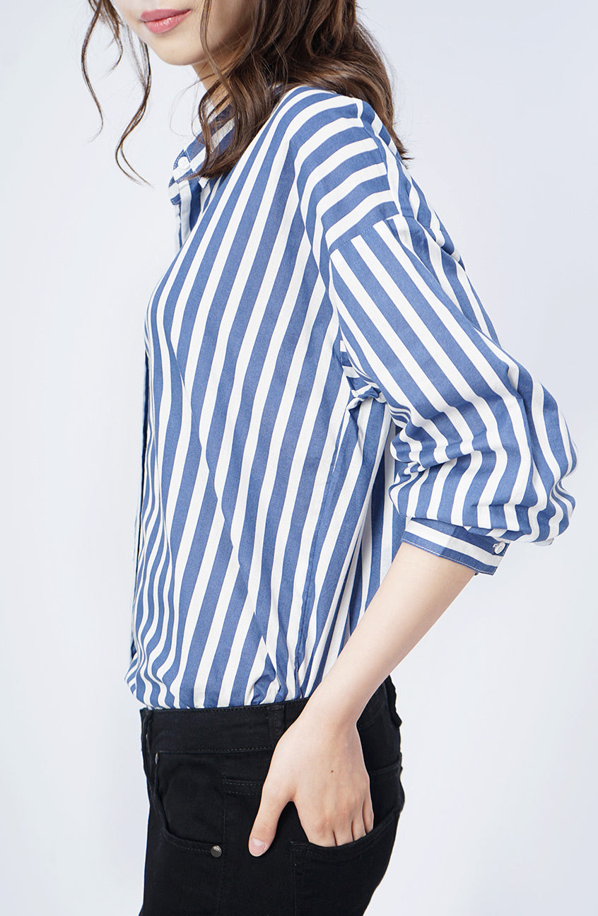 Kemeja Lengan Panjang Cynthia White Blue