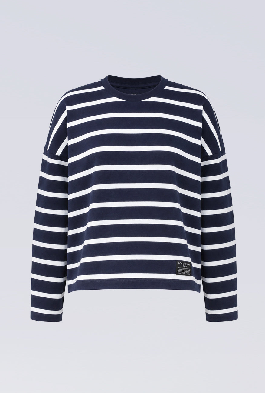 T-Shirt Lengan Panjang Grecila Navy White Stripe