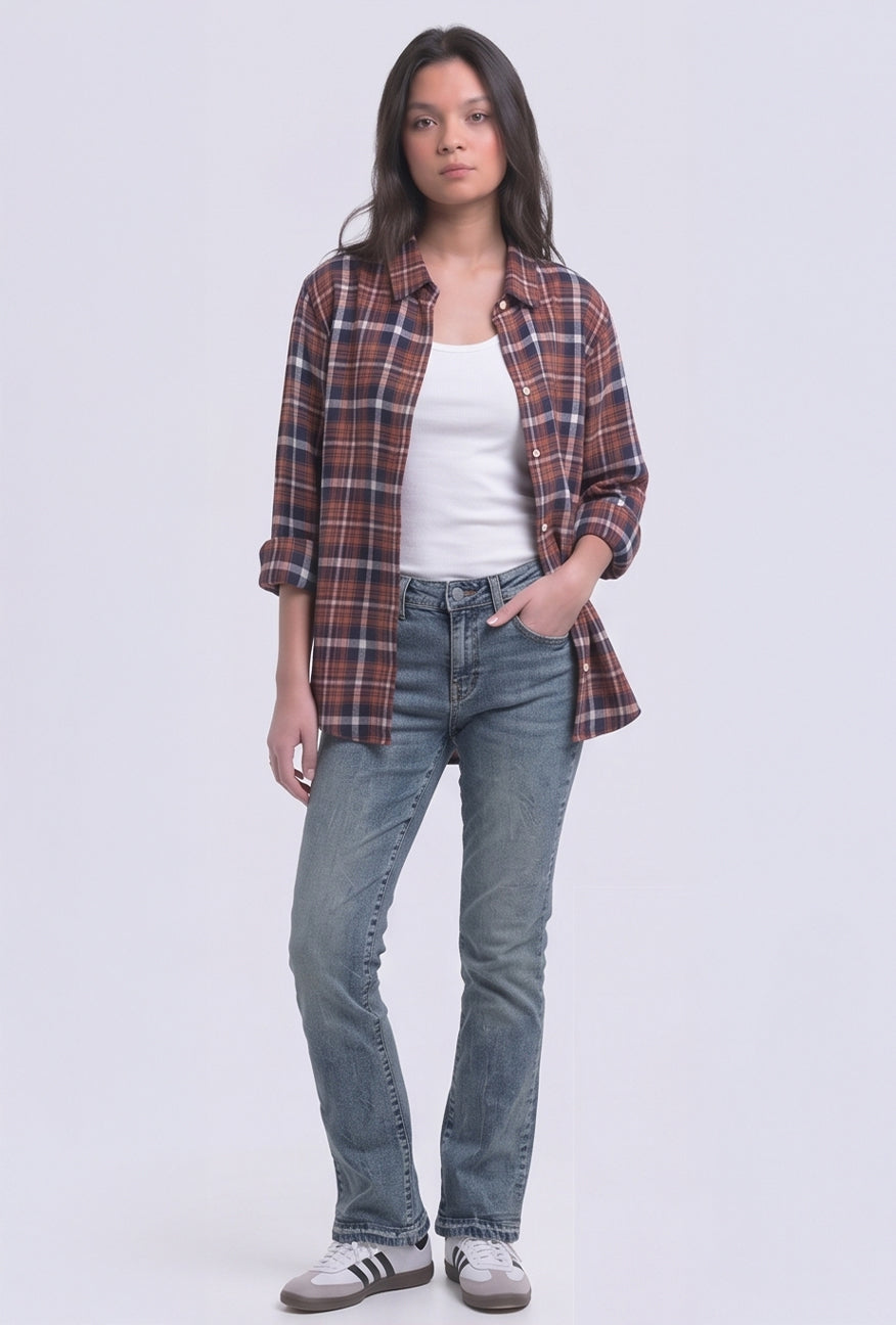 Kemeja Flanel Selly Orange Navy