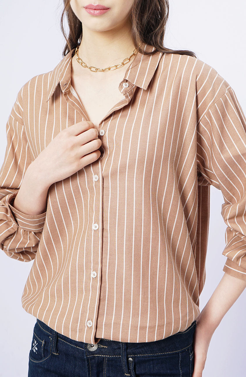 Kemeja Lengan Panjang Arcilla Brown White
