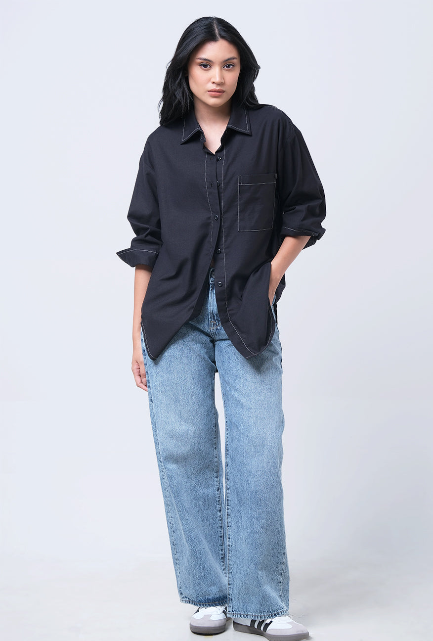 Kemeja Lengan Panjang Nisrina Black Shirt