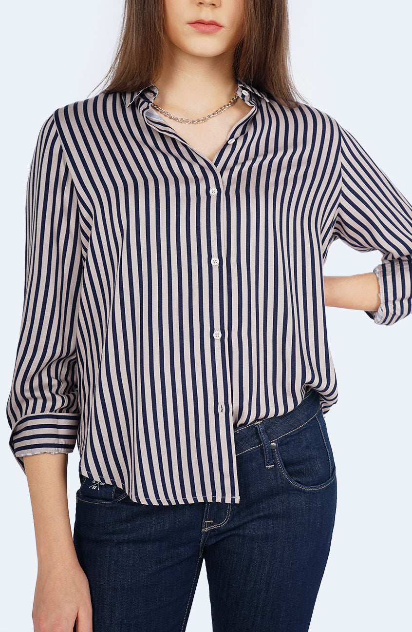 Kemeja Lengan Panjang Syarla Navy Grey