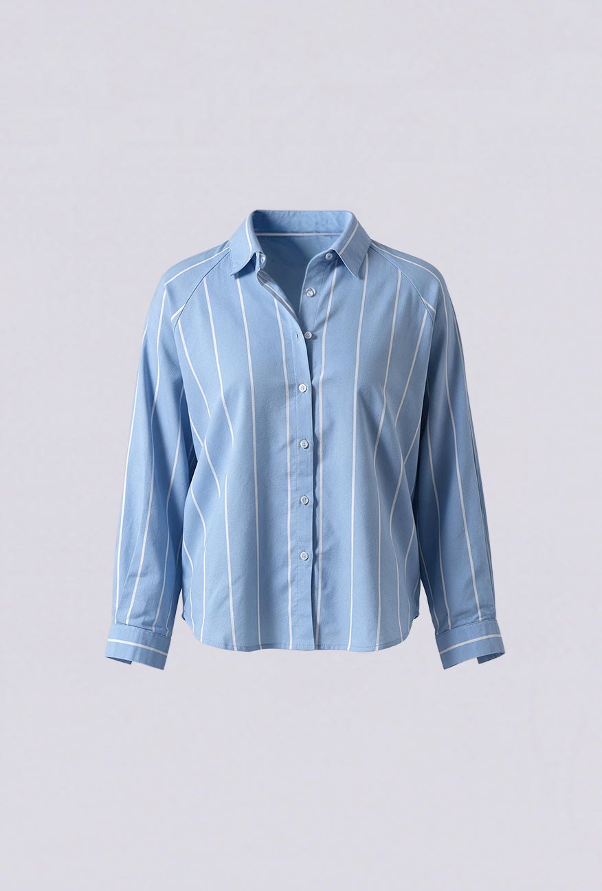 Kemeja Lengan Panjang Lycka Blue White