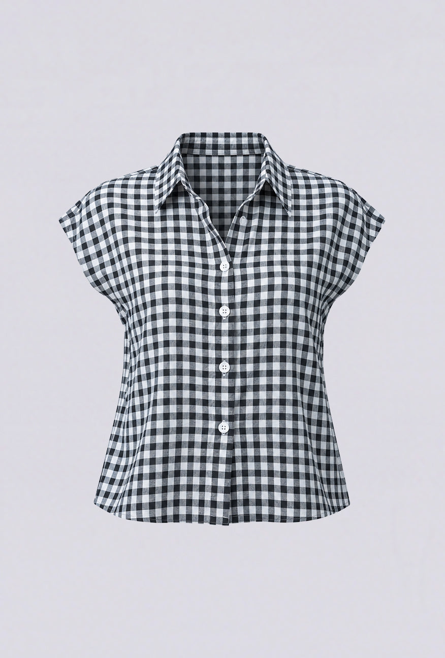 Kemeja Lengan Pendek Gwen Black White Exclusive Online