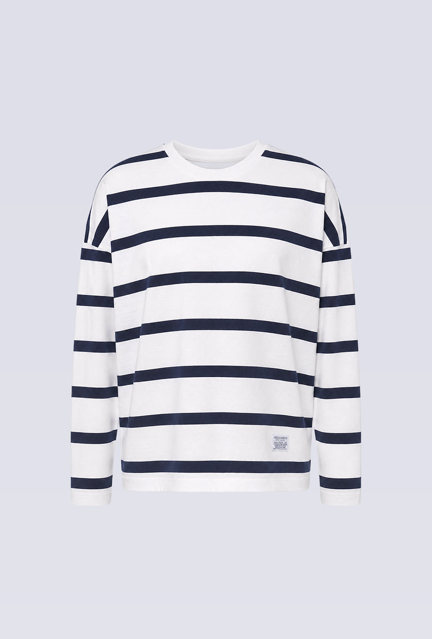 T-Shirt Lengan Panjang Sena White Navy Stripe