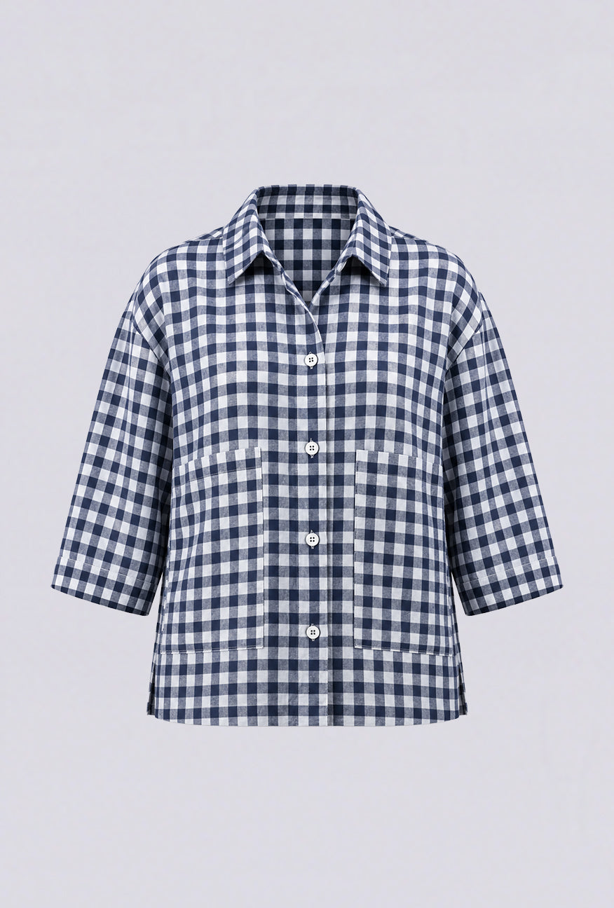 Kemeja Lumi Navy White Exclusive Online