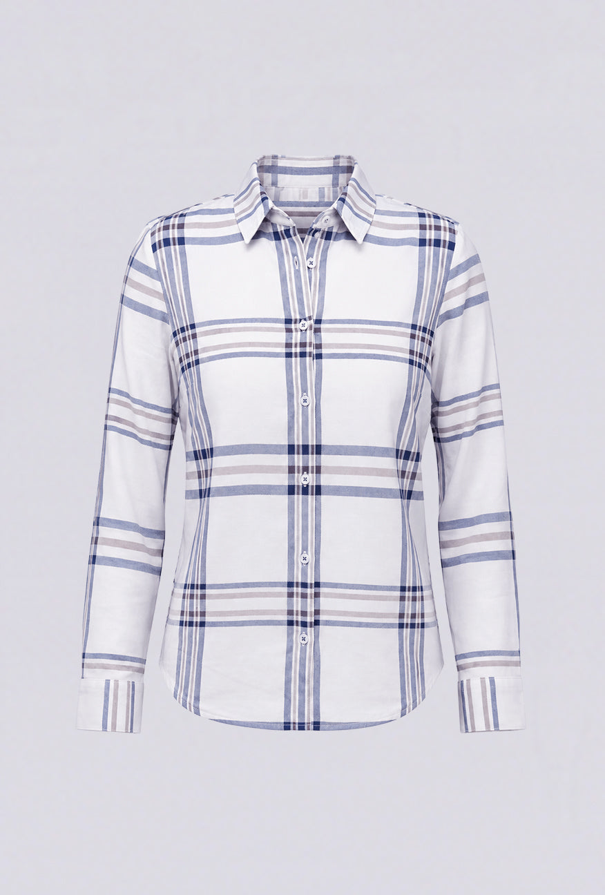Kemeja Lengan Panjang Mara White Blue
