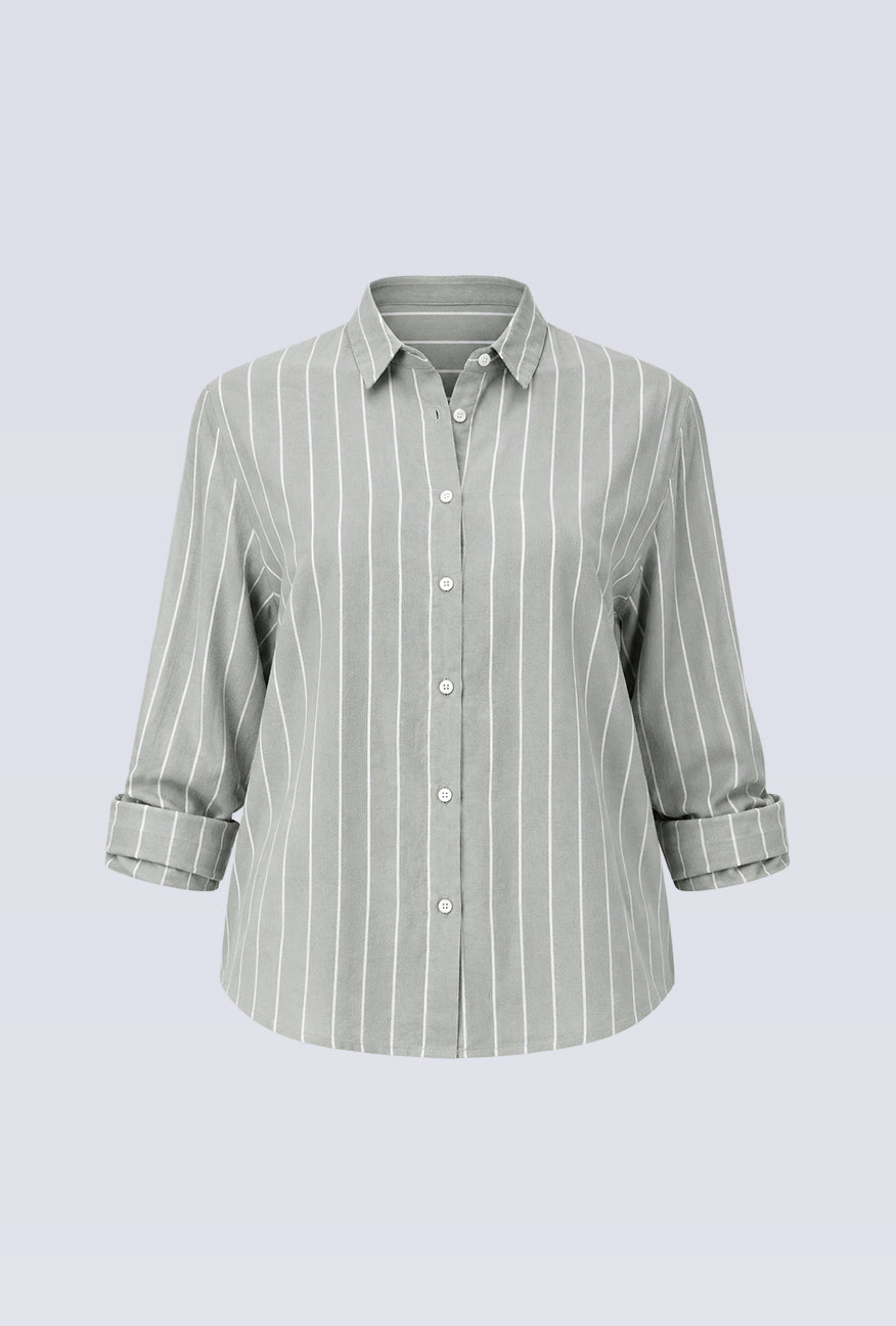 Kemeja Lengan Panjang Valja Green Offwhite