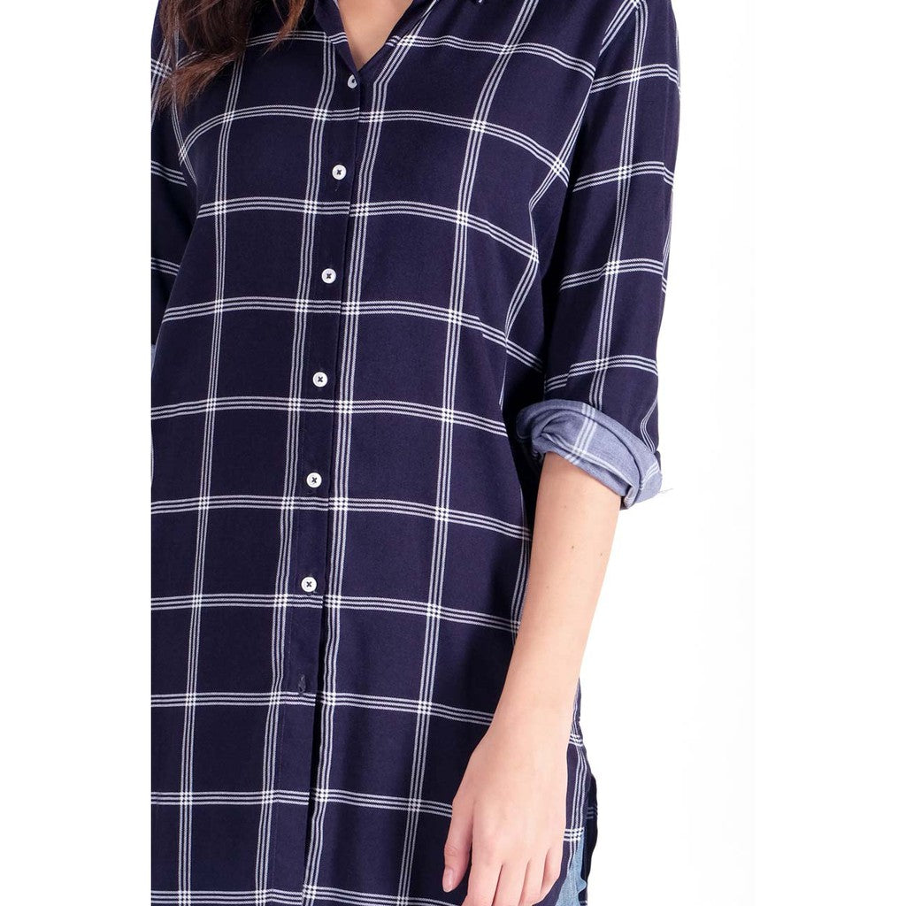 Kemeja Lengan Panjang Erland Navy White