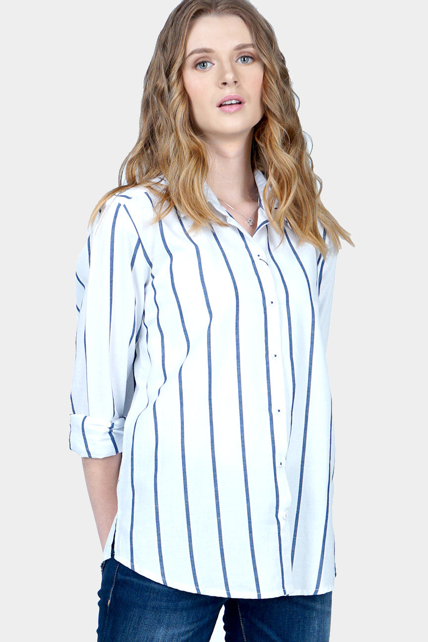 Kemeja Lengan Panjang Elfry White Navy