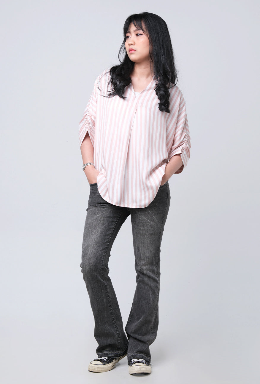 Kemeja Lengan Pendek Florentina Pink Offwhite