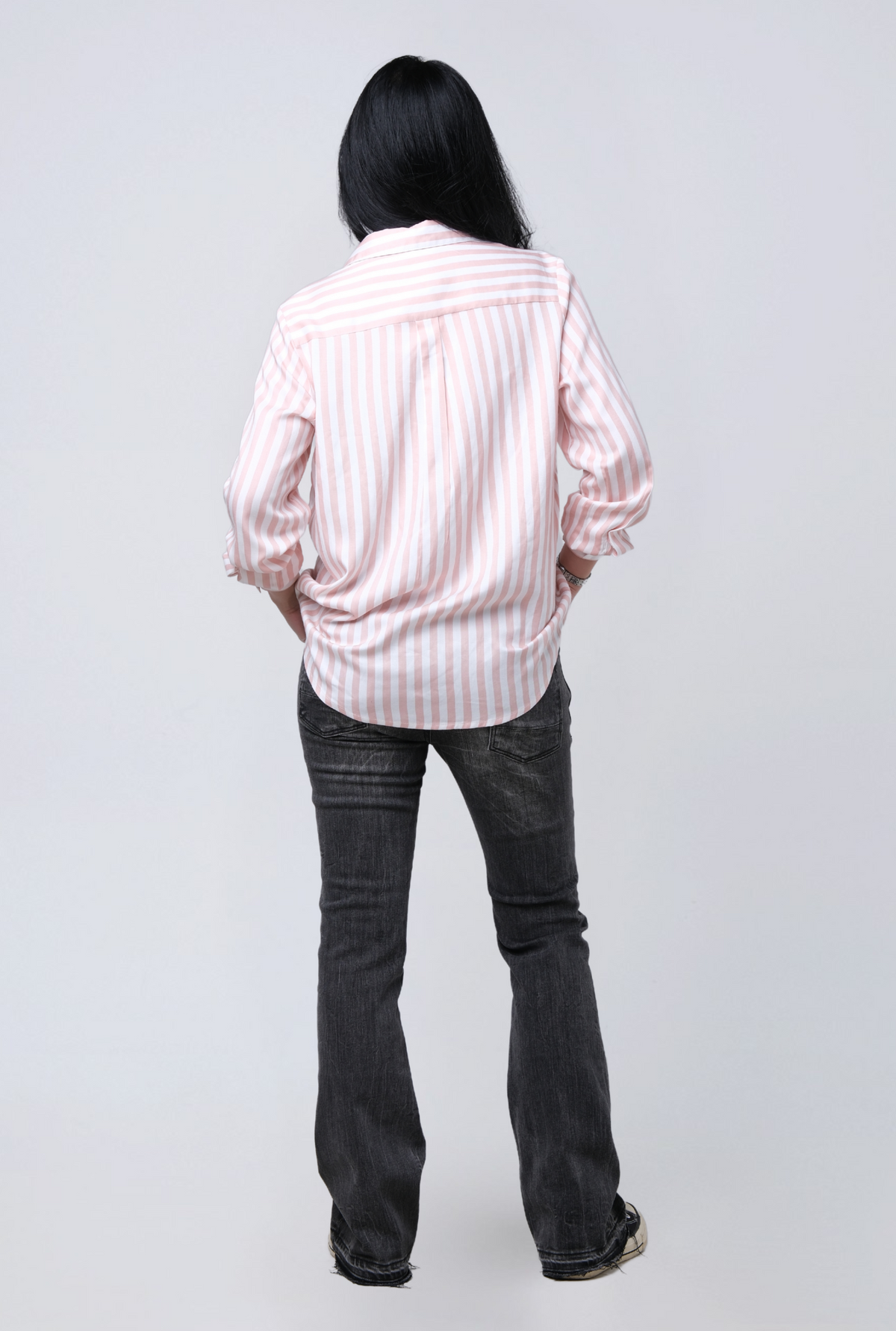 Kemeja Lengan Panjang Flory Pink Offwhite