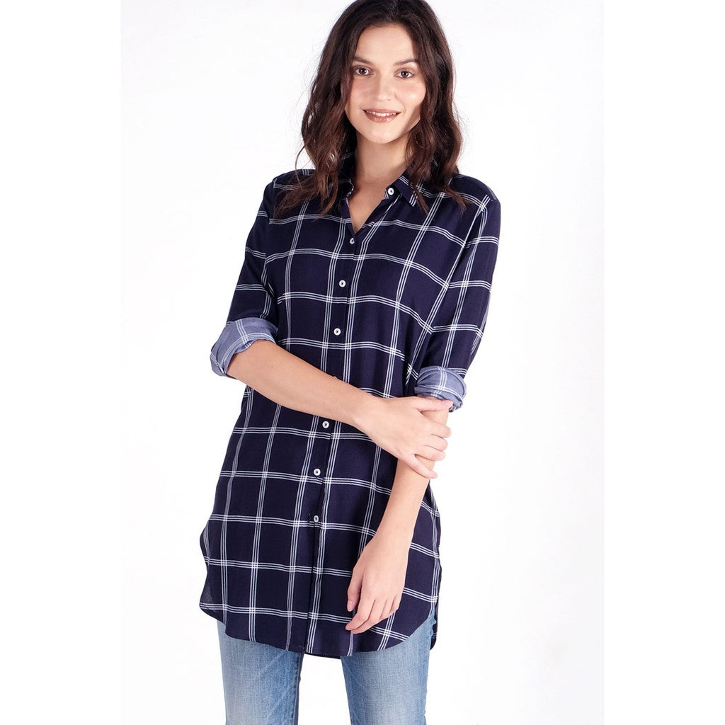 Kemeja Lengan Panjang Erland Navy White