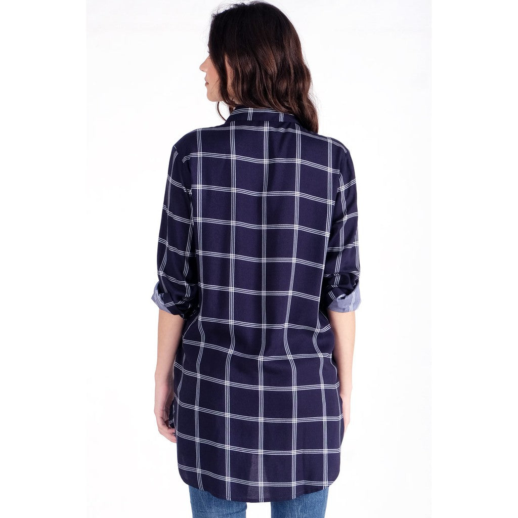 Kemeja Lengan Panjang Erland Navy White
