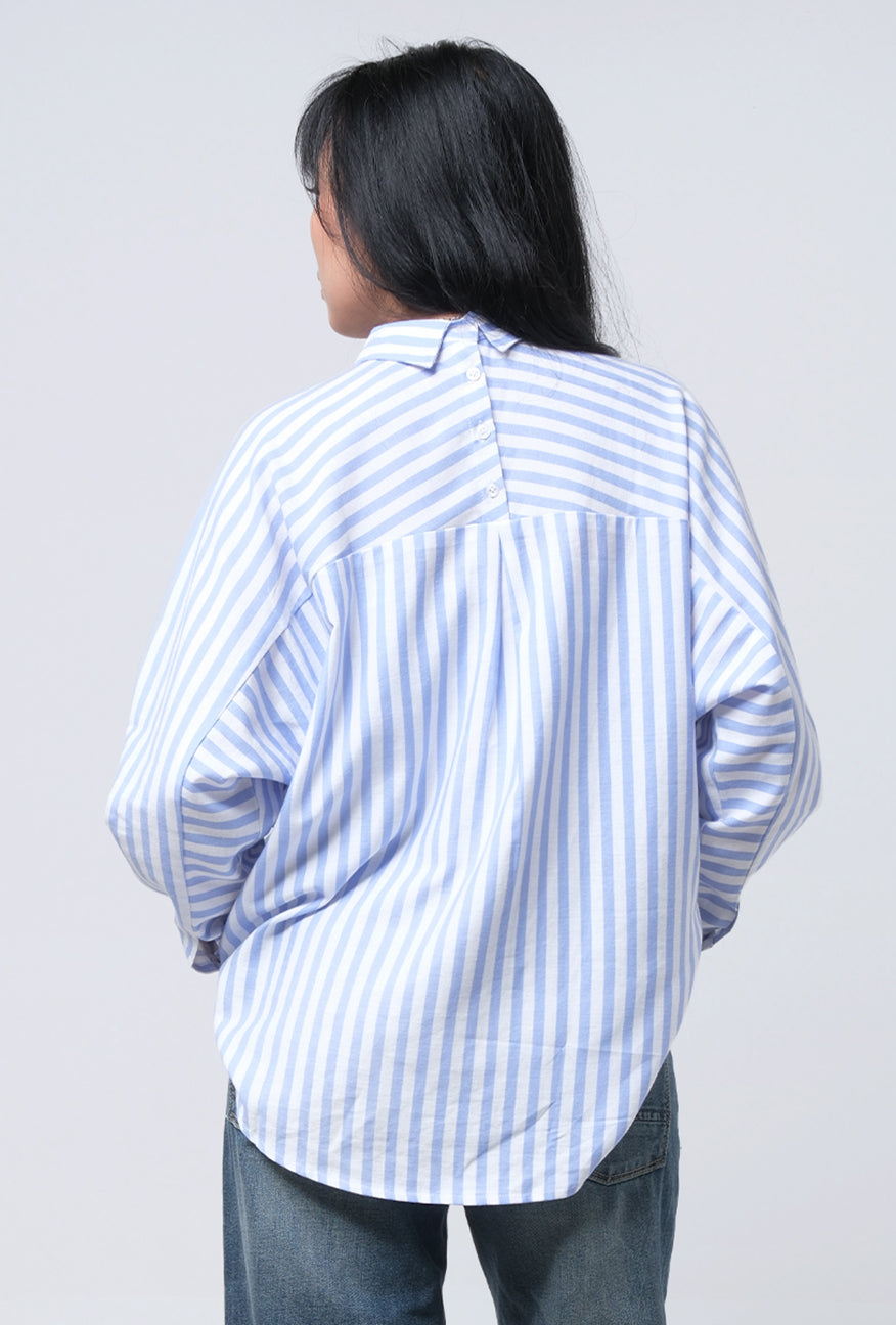 Kemeja Lengan Panjang Elmavyna White Blue