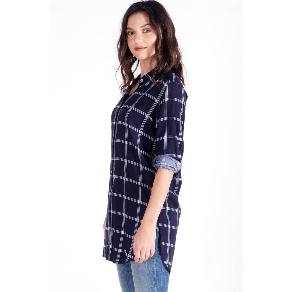 Kemeja Lengan Panjang Erland Navy White