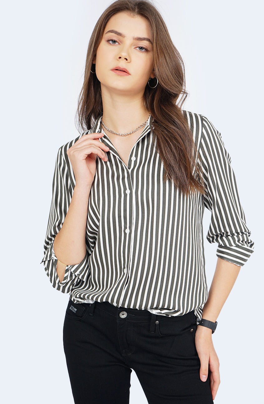 Kemeja Lengan Panjang Syarla White Green